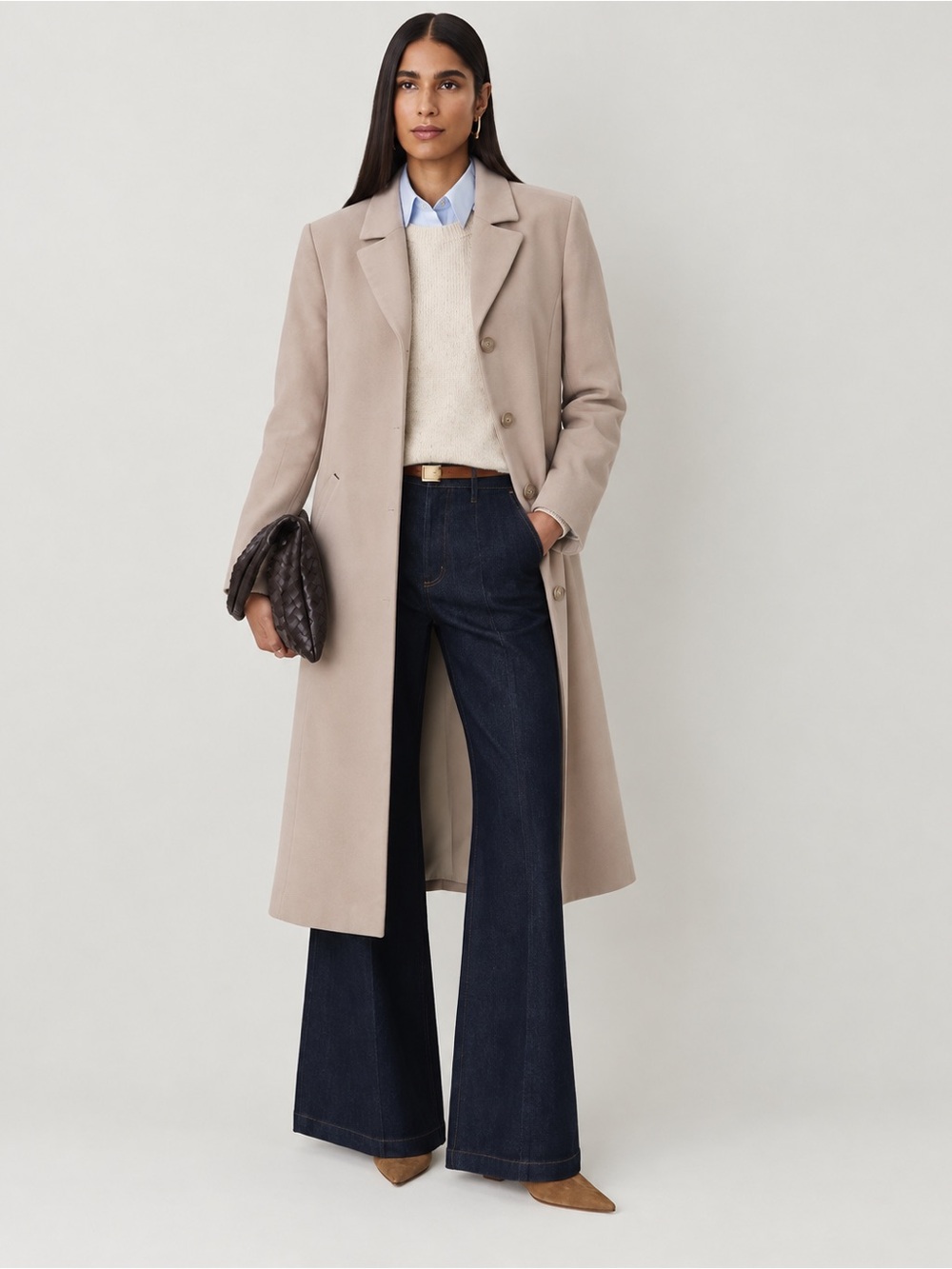 Gallery Vintage Beige Long Single-Breasted Trench Coat